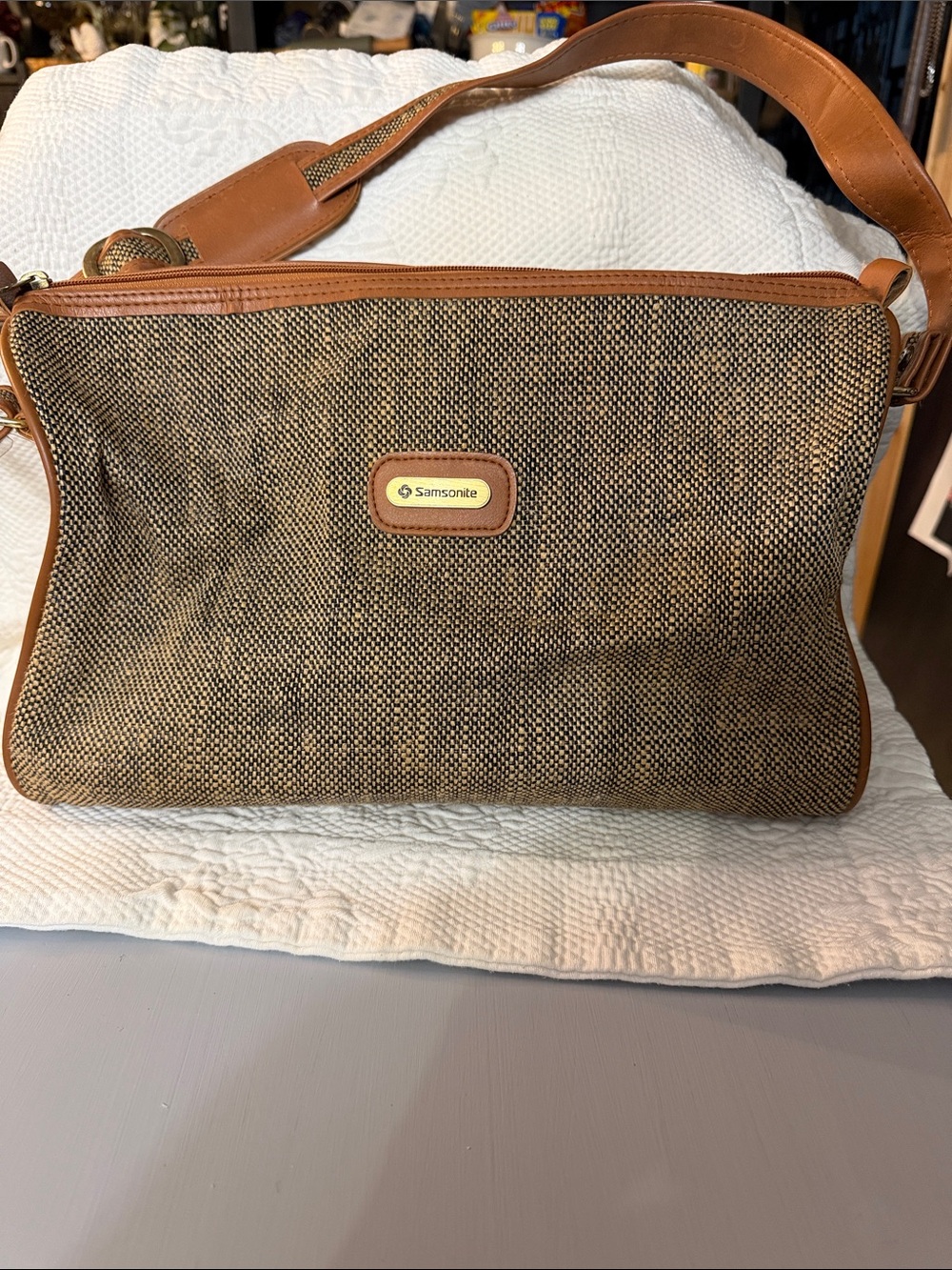 Samsonite Brown and Tan Canvas Messenger Bag